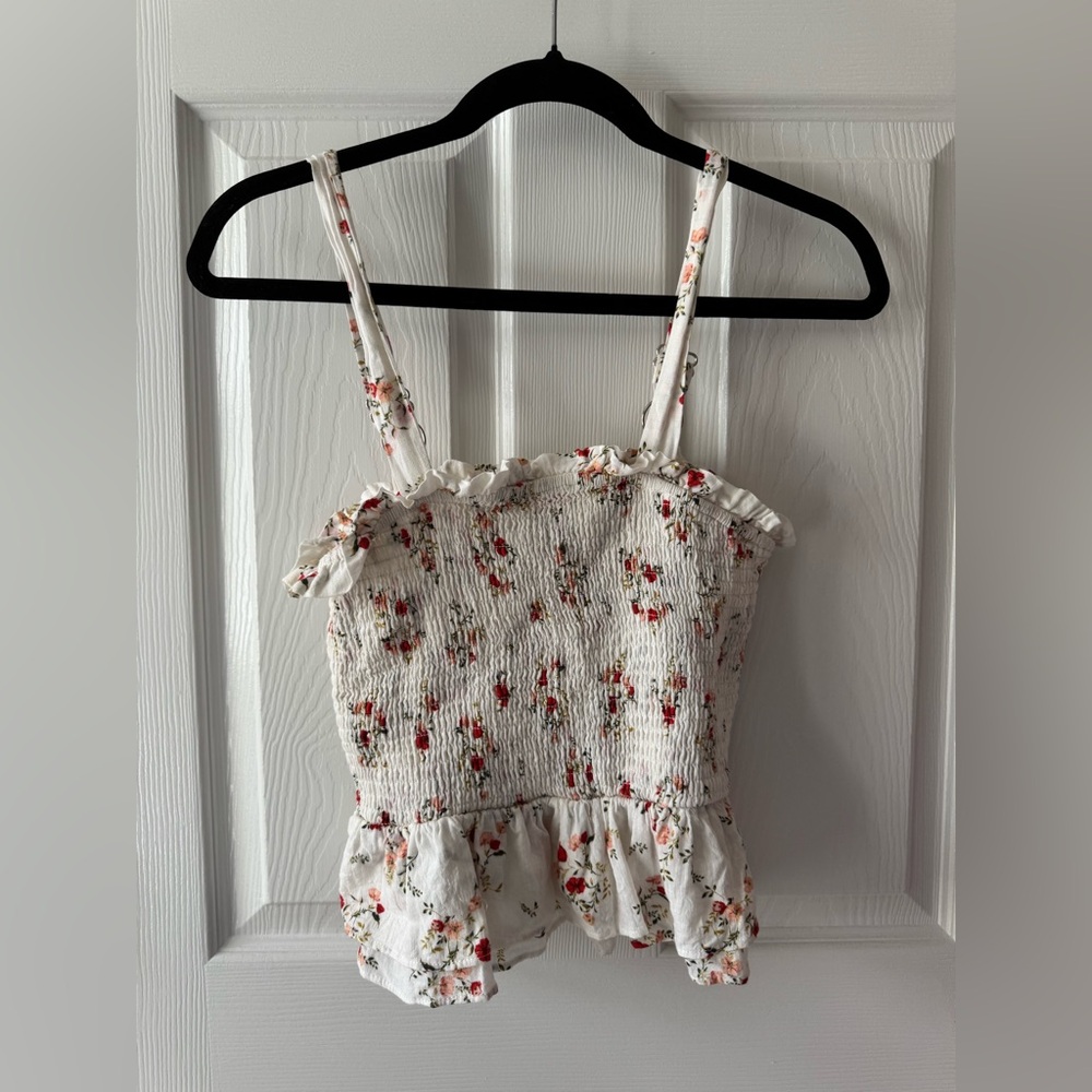 Aqua Floral Smocked Ruffle Top
Size Medium